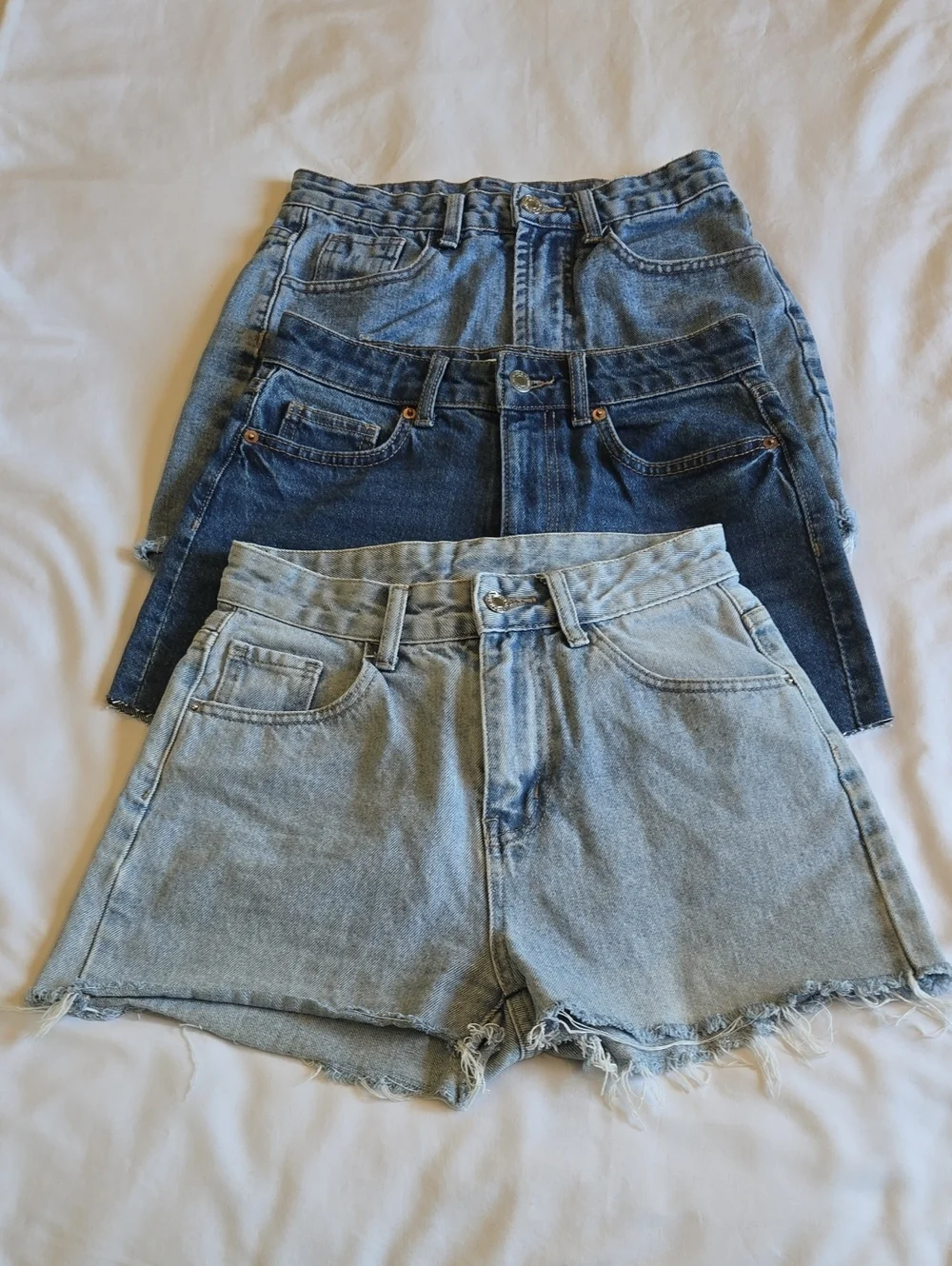 Denim Cutoff Shorts  (Set Of 3) - Light Blue, Medium Blue, Dark Blue
